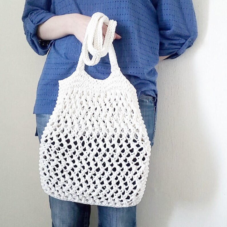 Net Bag Market Tote Bag French Market Bag Beach bag Shopper bag Hand knit mesh bag Farmers market tote Handbag handmade Knit cotton bag