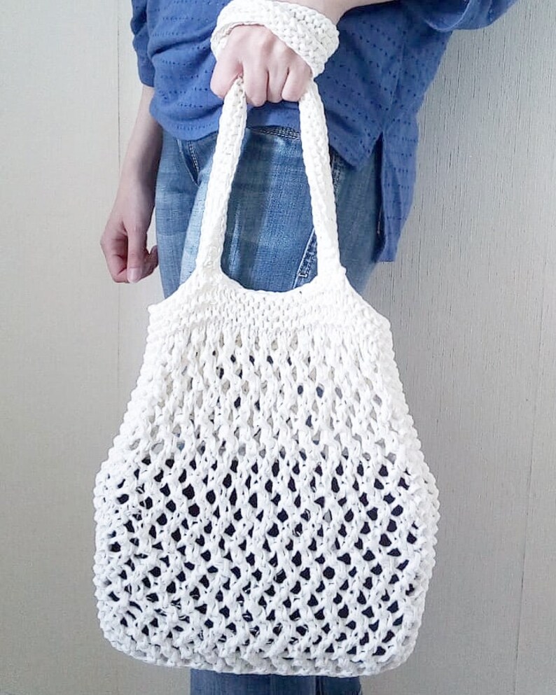 Net Bag Market Tote Bag French Market Bag Beach bag Shopper bag Hand knit mesh bag Farmers market tote Handbag handmade Knit cotton bag