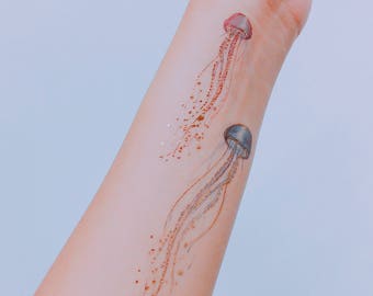Jellyfish Watercolour and Metallic Temporary Tattoo