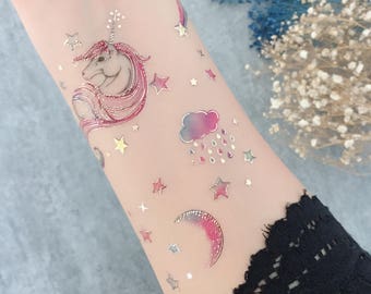 Unicorn Metallic Pastel Rainbow Temporary Tattoo Transfer Set by PAPERSELF!