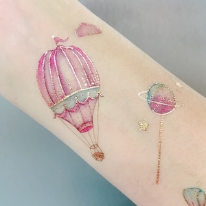 Hot Air Balloon Kawaii Pastel Watercolour Temporary Tattoo