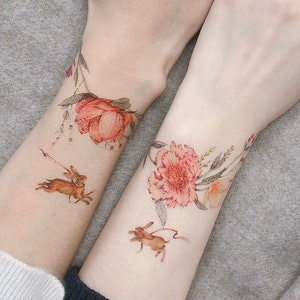 Roses and Rabbits Temporary Tattoo