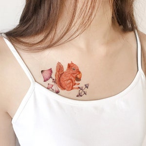 Squirrel & Mushrooms Temporary Tattoo