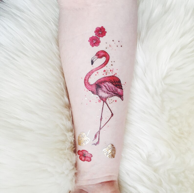Flamingo Pink Metallic Temporary Tattoo - Etsy