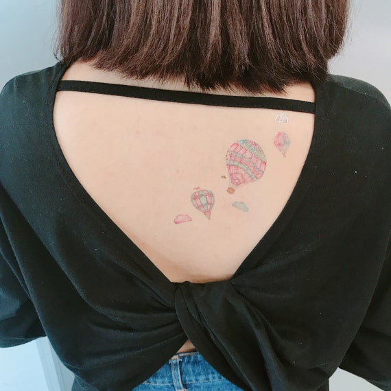 Globo de aire caliente Kawaii Pastel acuarela acuarela tatuaje - Etsy México