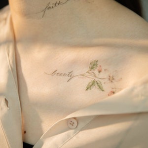 Floral Script 2 Motivational Flower Temporary Tattoo by PAPERSELF