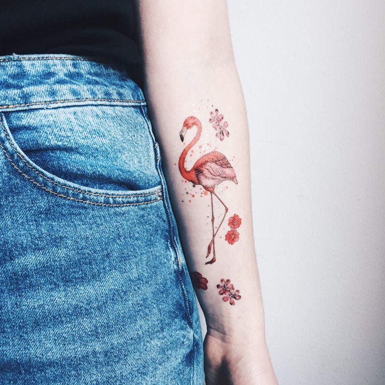 Flamingo Pink Metallic Temporary Tattoo - Etsy