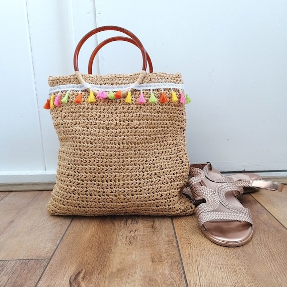 Lined straw bag sale