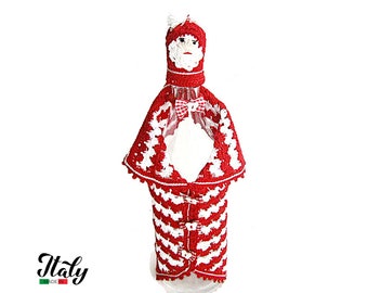 Christmas crochet Santa Claus cover for bottle in cotton 11 inc (28 cm) for Table Decor - Made in Italy