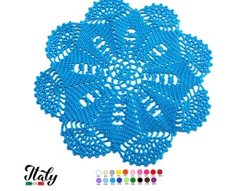 Round Turquoise crochet doily in cotton 10.6 inc (27 cm) for Home Decor - CHOICE OF COLORS - Made in Italy