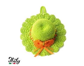 Épingle pour chapeau au crochet vert et orange en coton 4,9 incl (12,5 cm) pour les amateurs de couture - Fabriqué en Italie