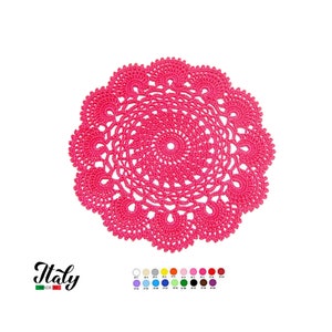 Small round Hot Pink crochet doily in cotton 8.6 inc (22 cm) for Home Decor - CHOICE OF COLORS - Made in Italy