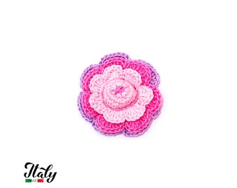 Pink and Purple crochet flowers in cotton 1.9 inc (5 cm) for Applications - 5 PIECES - Made in Italy
