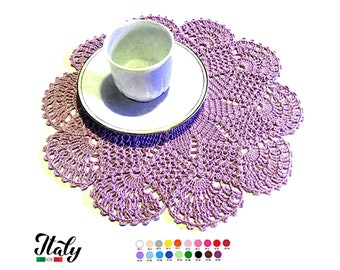 Small round Purple crochet doily in cotton 10.2 inc (26 cm) for Home Decor - CHOICE OF COLORS - Made in Italy