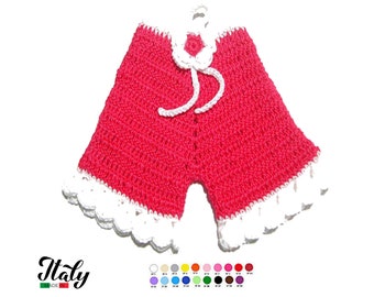 Hot Pink and White crochet pants potholder in cotton 4.7x6.3 inc (12x16 cm) for Kitchen Decor - CHOOSE OF COLORS - Made in Italy