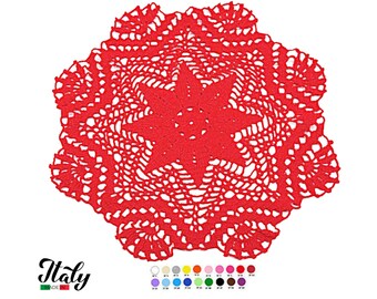 Large round Red crochet doily in cotton 13.7 inc (35 cm) for Home Decor - CHOICE OF COLORS - Made in Italy