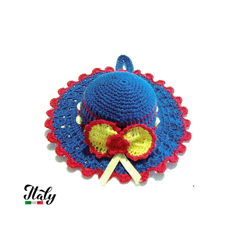 Electric Blue crochet hat pincushion in cotton 4.7 inc (12 cm) for Sewing Lovers - Made in Italy