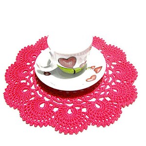 Small round Hot Pink crochet doily in cotton 8.6 inc (22 cm) for Home Decor - CHOICE OF COLORS - Made in Italy