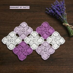 White Lilac and Purple Crochet Doily - Centerpiece in cotton, Home Decor (23.6x15.7 inc) 35-3CN