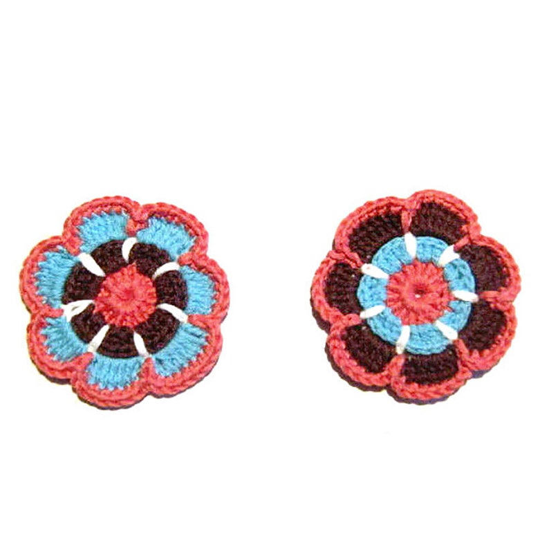 Set 6 colorful crochet flower appliques 2.3 inc Made in Italy Set 6 applicazioni fiori colorati all/'uncinetto