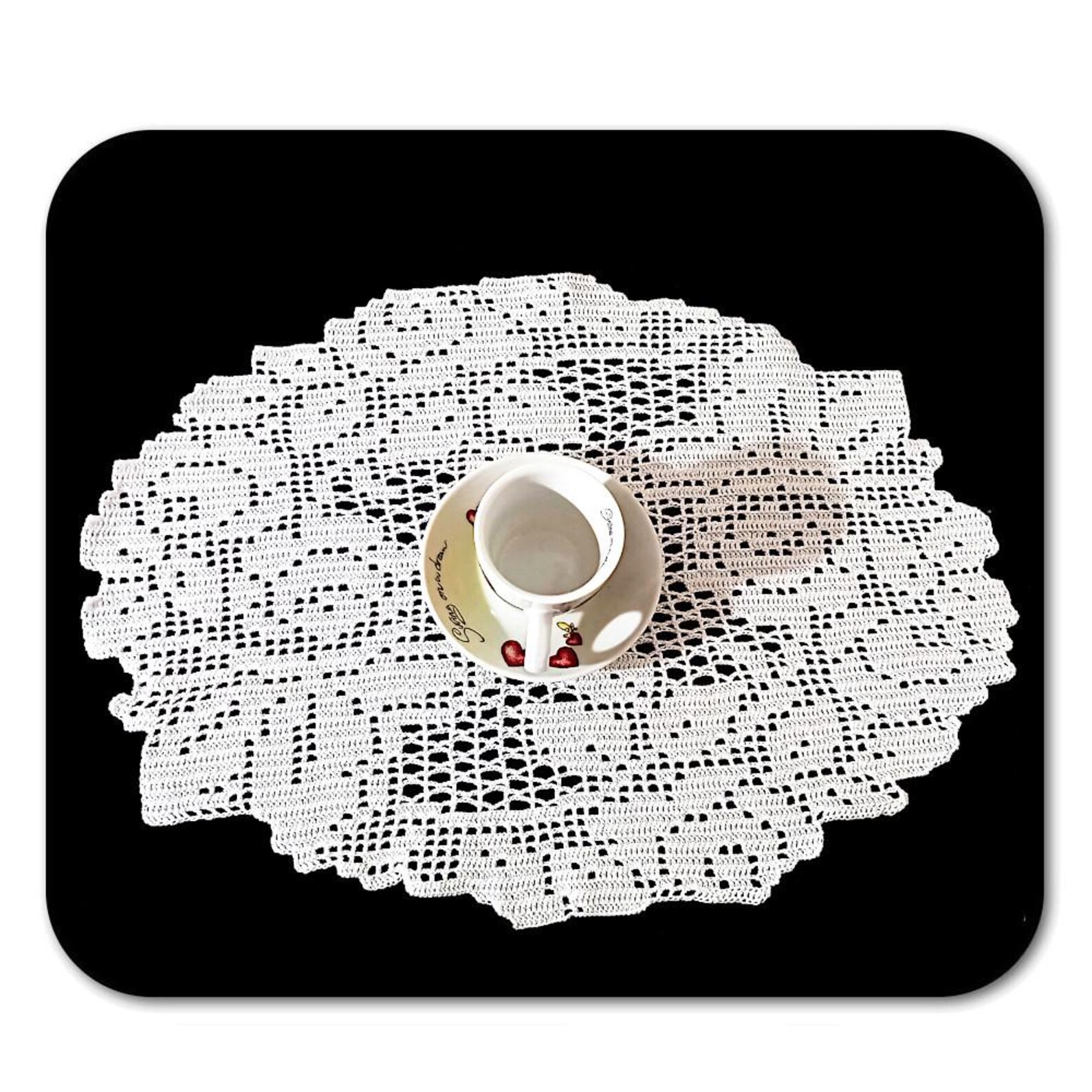 Oval White Crochet Filet Doily With Roses in Cotton 16.9x12.5 Inc ...