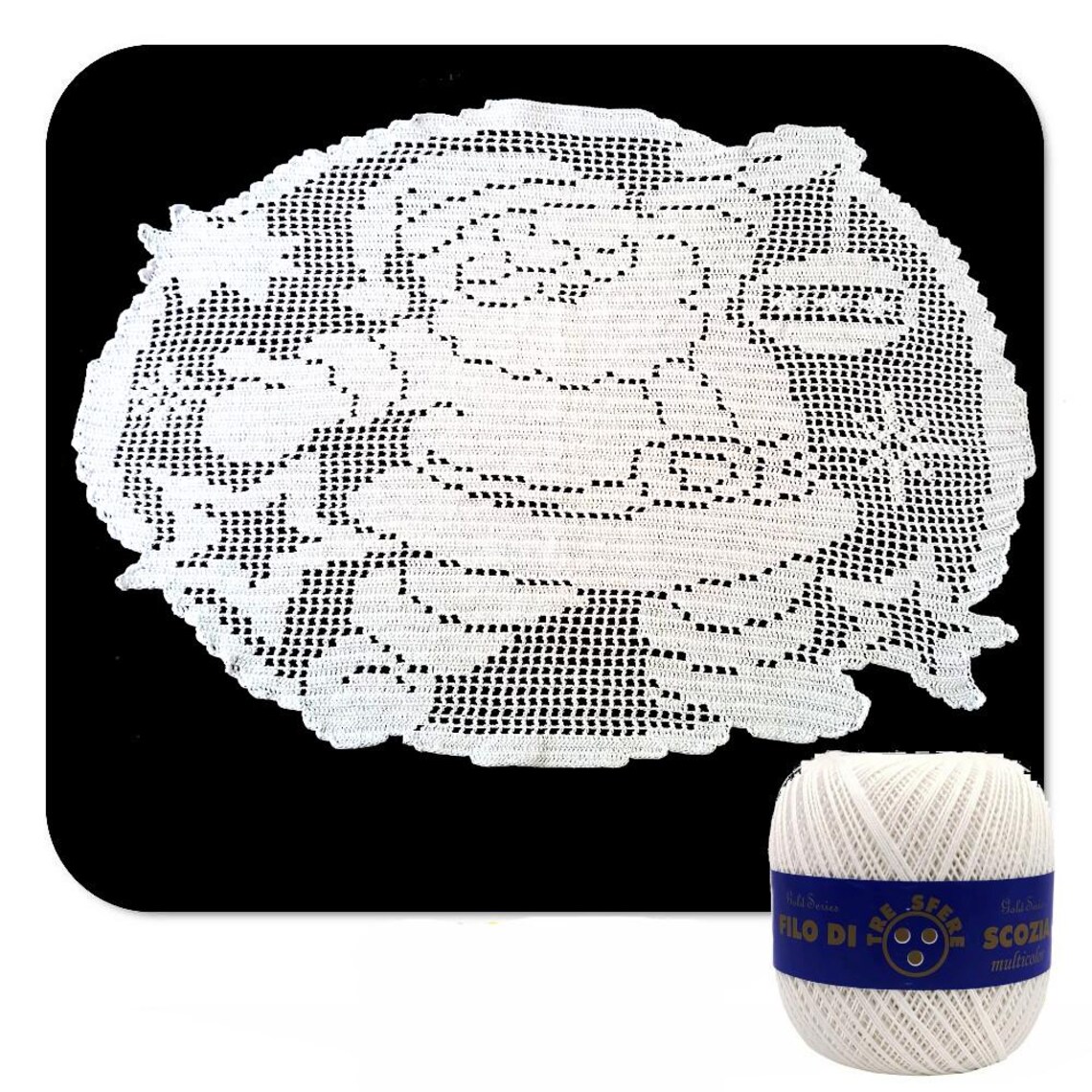 Christmas White Crochet Filet Doily With Santa Claus in Cotton 20x16.1 ...