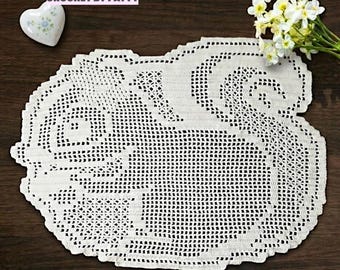 White Crochet Squirrel Doily – 100% Cotton Home Decor (15x11.8 inc) 3FLT