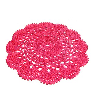 Small round Hot Pink crochet doily in cotton 8.6 inc (22 cm) for Home Decor - CHOICE OF COLORS - Made in Italy