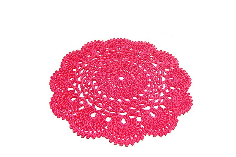 Small round Hot Pink crochet doily in cotton 8.6 inc (22 cm) for Home Decor - CHOICE OF COLORS - Made in Italy