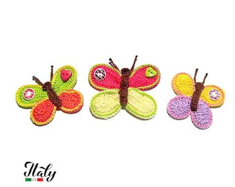 Colorful crochet butterfly in cotton for Applications - 3 PIECES - Made in Italy