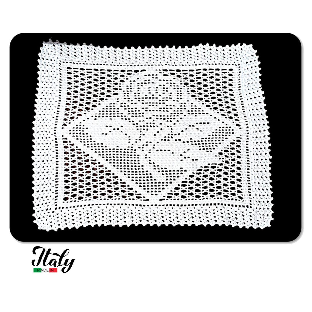 Buy Rectangular White Crochet Filet Doily With Rose in Cotton 15x12.5 ...