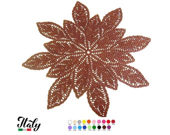 Large Brown crochet doily with leaves in cotton 18.3 inc (46.5 cm) for Home Decor - CHOICE OF COLORS - Made in Italy