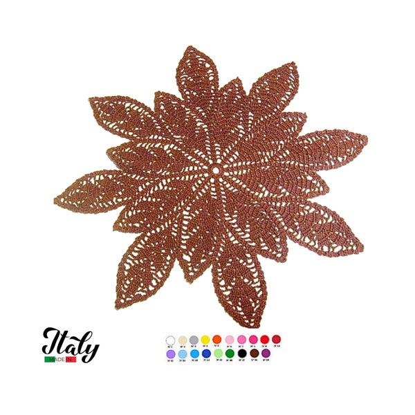 Large Brown crochet doily with leaves in cotton 18.3 inc (46.5 cm) for Home Decor - CHOICE OF COLORS - Made in Italy