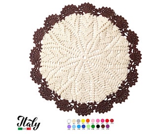 Large round Beige and Brown crochet doily in cotton 11.8 inc (30 cm) for Home Decor - CHOICE OF COLORS - Made in Italy