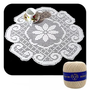 Large White Crochet Filet Doily With Flower in Cotton 19.5 Inc (50 Cm ...
