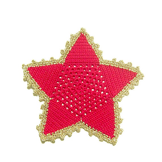 Red and Gold Crochet Star Coaster for Christmas 6.3 Inc Made | Etsy