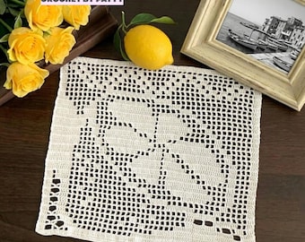 Tapete blanco de ganchillo filet con limón – 100% algodón, decoración para el hogar (9x9 pulgadas) 4FLT
