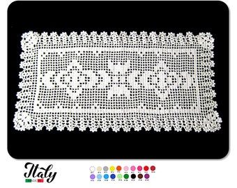 Rectangular White crochet doily in cotton 18.5x9.5 inc (47x24 cm) for Home Decor - CHOICE OF COLORS - Made in Italy