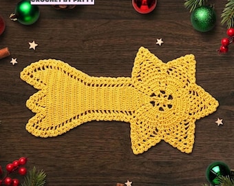 Gehaakt kerstkleedje, komeetvormig katoenen tafelstuk, woon- en tafeldecoratie, 29 x 14 cm, meubelbescherming, cadeau (23NTCN)
