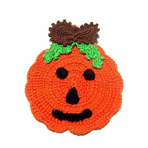 LISTO PARA ENVIAR Salvamanteles de calabaza de ganchillo naranja 4.5x5.5 inc (11.5 x 14 cm) - Decoración de Halloween (9HL) imagen 3