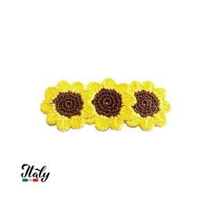 Yellow and Brown crochet sunflower flower in cotton 1.7 inc (4.5 cm) for Applications 25PP - 3 PIECES - Made in Italy