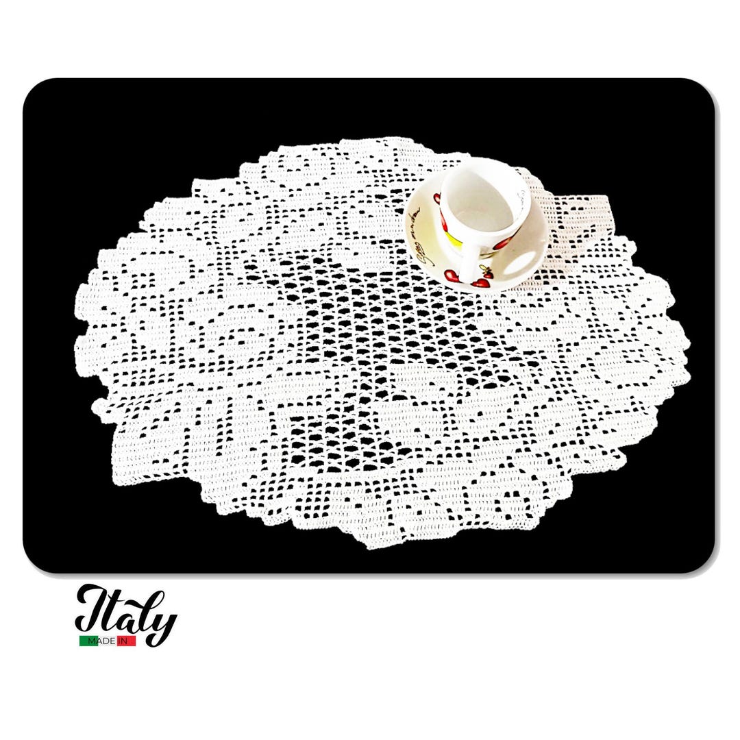 Oval White Crochet Filet Doily With Roses in Cotton 16.9x12.5 Inc ...