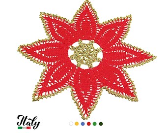 Christmas Red crochet star doily with Gold border in cotton 14 inc (35 cm) for Home Decor - CHOICE OF COLORS - Made in Italy