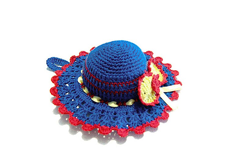 Electric Blue crochet hat pincushion in cotton 4.7 inc (12 cm) for Sewing Lovers - Made in Italy