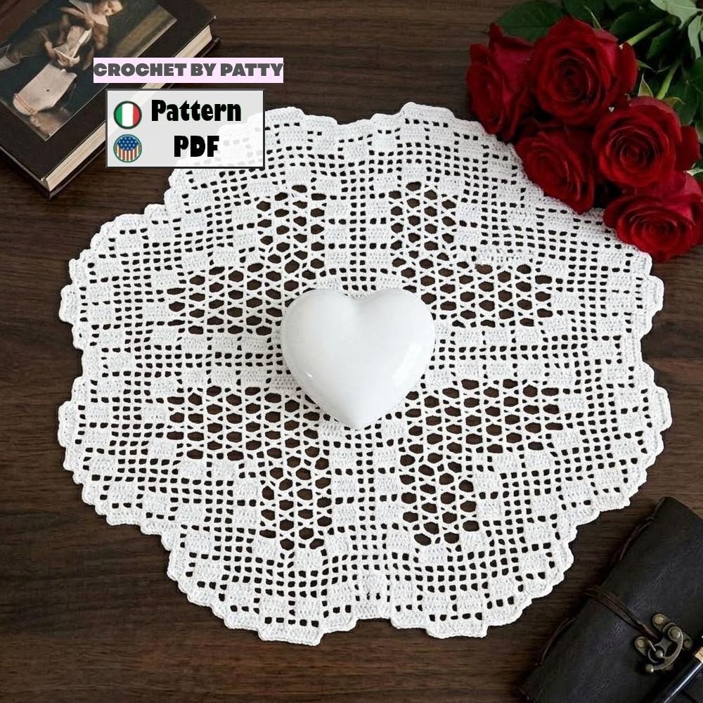 20 Crochet Filet Charts with Blankets, Doilies, and Motifs 1 Crochet Doily Pattern with hearts