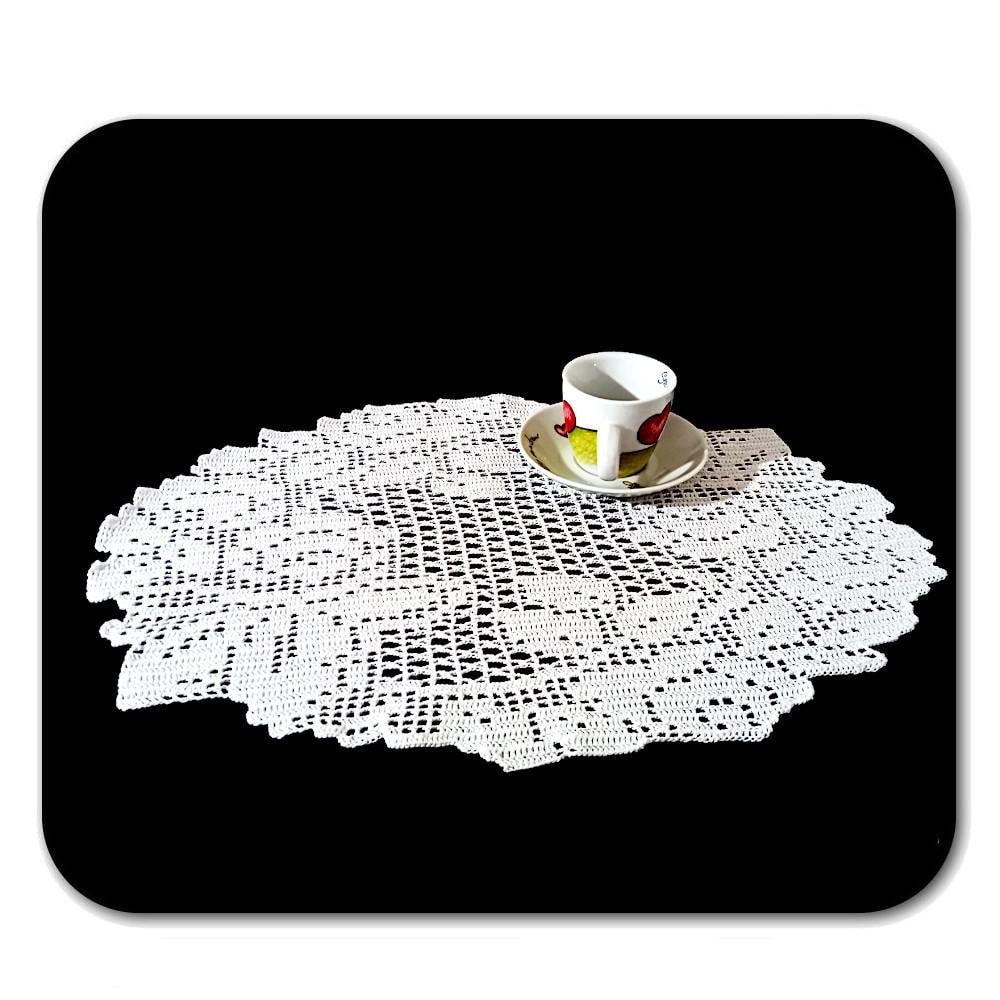 Oval White Crochet Filet Doily With Roses in Cotton 16.9x12.5 Inc ...