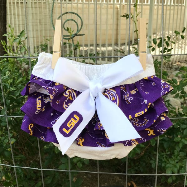 Louisiana State Ruffled Diaper Cover-Baby Bloomers-LSU Tigers-Game Day Outfit-Newborn Photo Prop-Birthday Outfit-Cake Smash Outfit