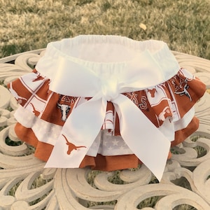 UT Longhorns Ruffled Diaper Cover-Baby Bloomers-University of Texas-Game Day-Newborn Photo Prop-Birthday Outfit-Cake Smash Outfit
