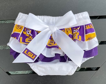 Louisiana State Ruffled Diaper Cover-Baby Bloomers-LSU Tigers-Game Day Outfit-Newborn Photo Prop-Birthday Outfit-Cake Smash Outfit