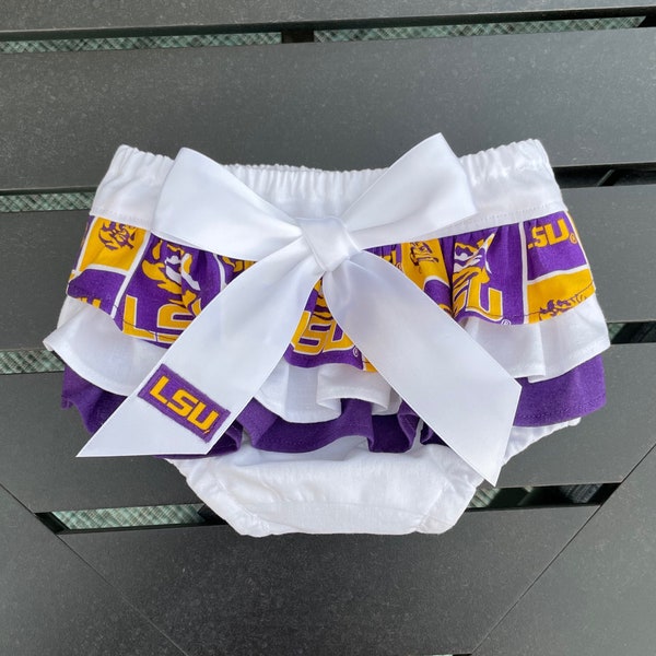 Louisiana State Ruffled Diaper Cover-Baby Bloomers-LSU Tigers-Game Day Outfit-Newborn Photo Prop-Birthday Outfit-Cake Smash Outfit